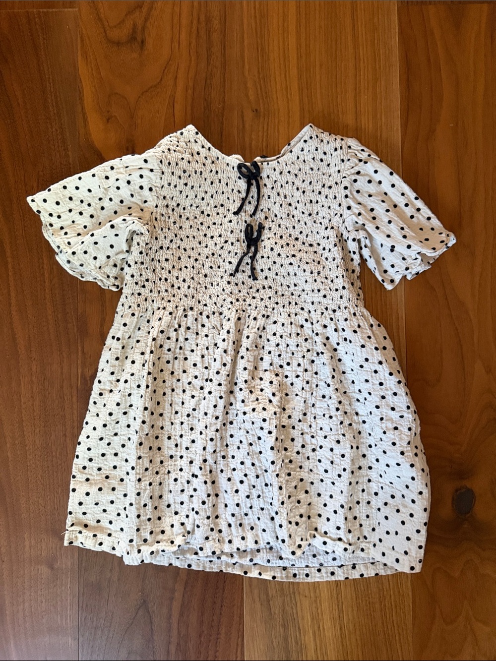 Zara White Dress with Black Polka Dots and Tie Accents
